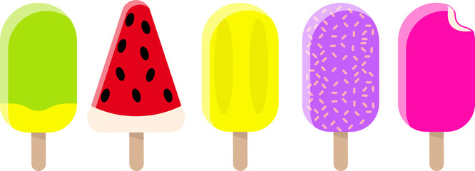 Ice cream . pink . vector . sweet summer frozen dessert . cafe . weekend . beach . food . child . Icons . set ice cream . collection of vector ice creams . watermelon