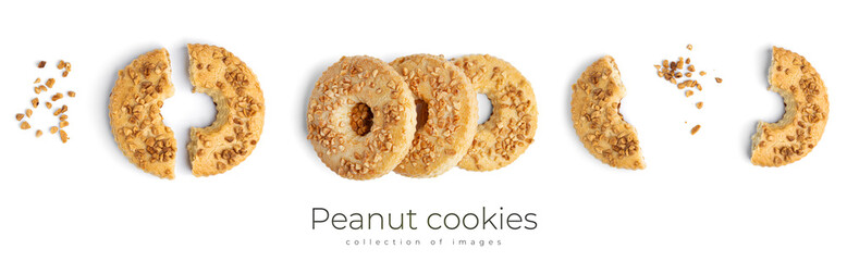 Peanut cookies isolated on white background. Circle cookies.