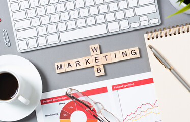 Web marketing concept with letters on cubes