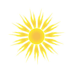 The sun with bright rays on a white background.