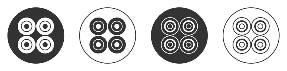 Black Skateboard wheel icon isolated on white background. Skate wheel. Circle button. Vector