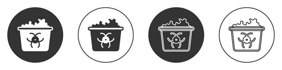 Black Infectious waste icon isolated on white background. Tank for collecting radioactive waste. Dumpster or container. Biohazardous substances. Circle button. Vector