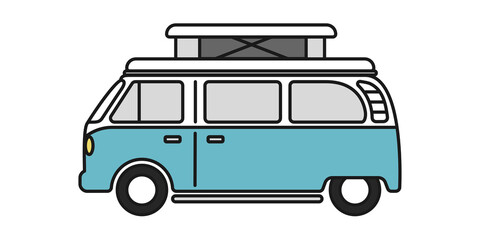 Pop top camper van or travel RV for van life in vector icon - 438486706