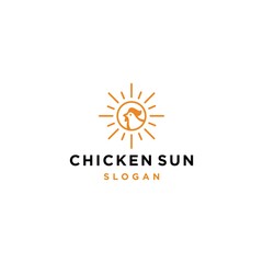 Fototapeta premium chicken and sun logo icon, fast food rooster logo with sunrise or sunset line icon Illustration
