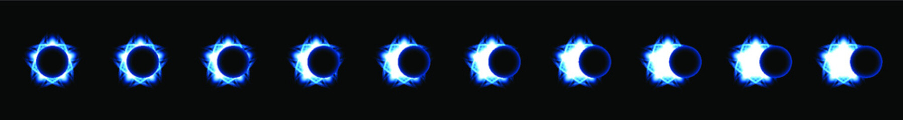 Set Collection Phases Of A Solar And Lunar Eclipse On Dark Background Sun