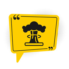 Black Nuclear explosion icon isolated on white background. Atomic bomb. Symbol of nuclear war, end of world. Yellow speech bubble symbol. Vector