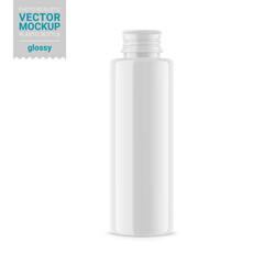 White glossy plastic bottle mockup. Vector illustration.