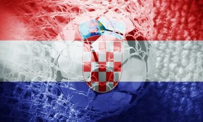 Croatian flag with a soccer ball going inside the net. Concept of Croatian soccer team.