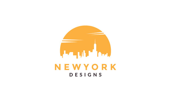 New York City Shape With Sunset Logo Vector Icon Illustration Design