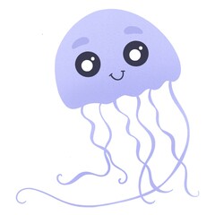 cute smiling purple jellyfish with tentacles