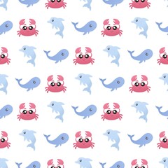 cute pattern with crab, whale and dolphin