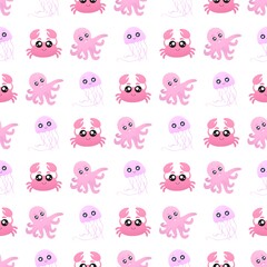 cute pattern with crab, jellyfish and octopus