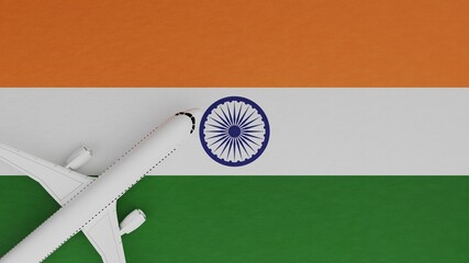Top Down View of a Plane in the Corner on Top of the Country Flag of India