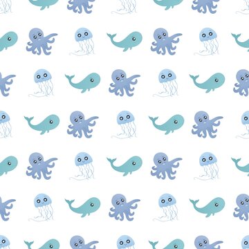 cute pattern with jellyfish, whale and octopus