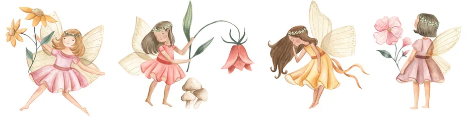 Fototapeten   Fairy and Flowers watercolor illustration for girls  © Bianca