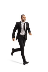 Full length shot of a happy businessman running and smiling