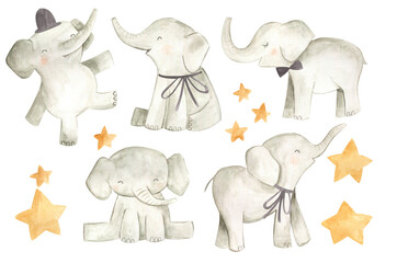Obraz na płótnie Canvas Baby elephant watercolor illustration nursery 