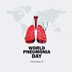 world pneumonia day. November 12, with coronaviruses attacking lungs. conceptual illustration vector.