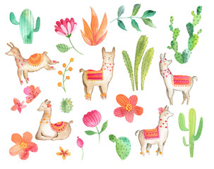 Llama Watercolor illustration for kids set  © Bianca