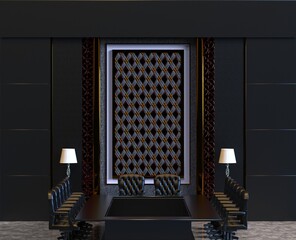 3d rendering classic luxury hotel reception hall with wall decorate