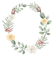 Watercolor pastel  flower wreath 