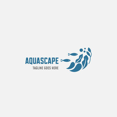 Aquascape logo design template. Aquarium and seaweed vector illustration. © armankra19