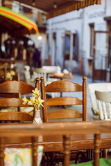 Fototapeta na wymiar empty tables of cafe outdoors