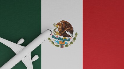 Top Down View of a Plane in the Corner on Top of the Country Flag of Mexico