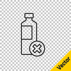 Black line No water bottle icon isolated on transparent background. No plastic bottle. Water bottle ban sign. Vector