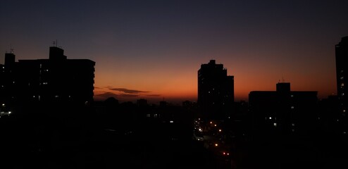 city skyline at sunset