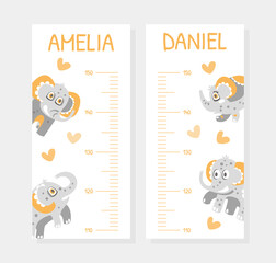 Height Chart with Cute Elephant Character with Trunk and Tusks Vector Template