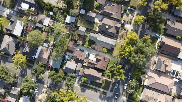 Aerial view of Pasadena neighborhood, northeast of downtown Los Angeles, California, USA