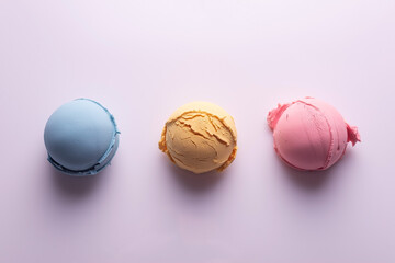 set of colored balls of ice cream on a white background