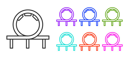 Black line Roller coaster icon isolated on white background. Amusement park. Childrens entertainment playground, recreation park. Set icons colorful. Vector