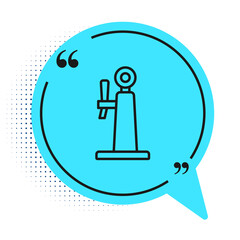 Black line Beer tap icon isolated on white background. Blue speech bubble symbol. Vector