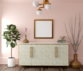 3d rendering of a luxury room interior with empty frame for mockup