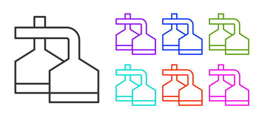 Black line Traditional brewing vessels in brewery icon isolated on white background. Beer brewing process. Distillery plant, brewery. Set icons colorful. Vector