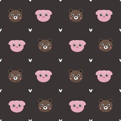cute pattern for kids with bear and pig