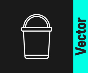 White line Bucket icon isolated on black background. Vector