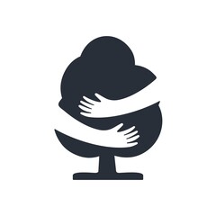 Hands protect the tree. Vector logo design. Illustration isolated on white background.
