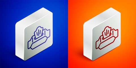 Isometric line Wet wipe pack icon isolated on blue and orange background. Silver square button. Vector