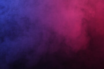Artificial magic smoke in red-blue light on black background
