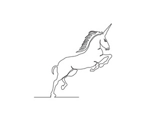 Continuous line art drawing of Unicorn. Minimalist black unicorn outline design. editable active stroke vector.