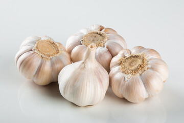 Garlic Cloves and Bulb isolated on white background.