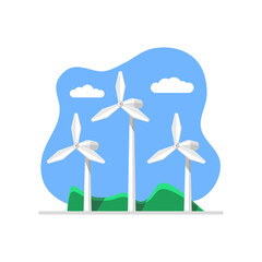 Wind power station icon. Go green, sustainable environment. Towers with wind turbines on illustration. Alternative and renewable energy concept. Vector illustration