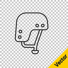 Black line Skateboard helmet icon isolated on transparent background. Extreme sport. Sport equipment. Vector