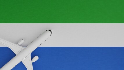 Top Down View of a Plane in the Corner on Top of the Country Flag of Sierra Leone