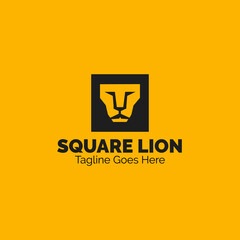 Square lion head logo template design. Vector illustration.