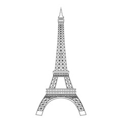 Fototapeta na wymiar Silhouette of Eiffel tower. Good afternoon in French. Paper cut style, handwritten text. Black Eiffel tower on white backgraund. Paris vector illustration. 