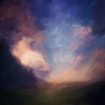 Oil painting of green valley